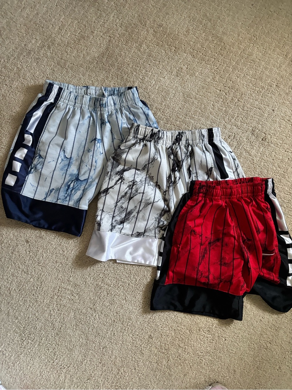 Boys Small Nike Athletic Shorts Trio - Blue, White, Red